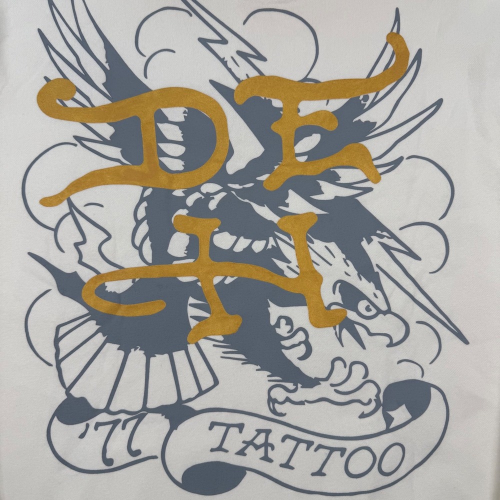 Ed Hardy Mens Eagle Pierced Hearts Tattoo Graphic Print Hoodie Cream XL NWT - Picture 5 of 7